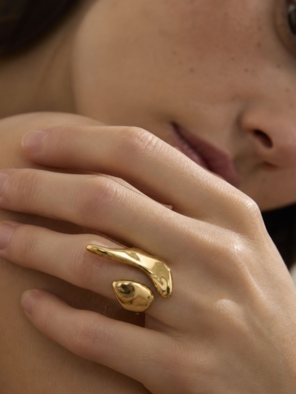 Chunky Sculptural Gold Open Ring | Organic Statement Ring - Picture 7 of 7